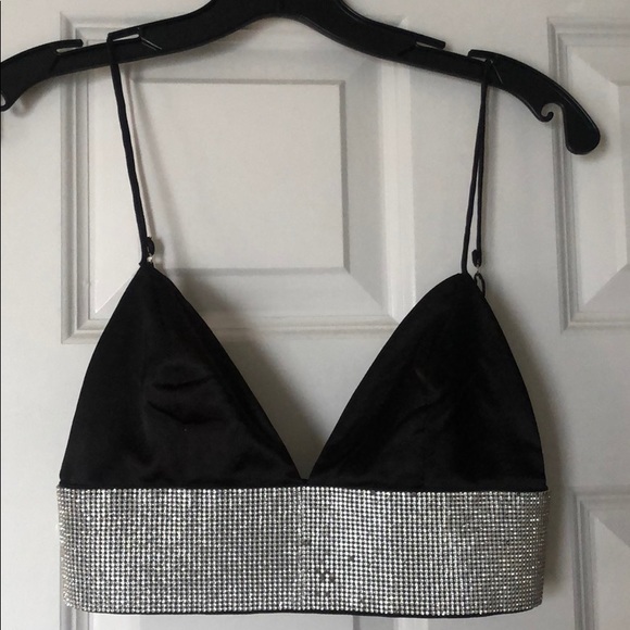 Meshki black satin bralette crystal detail - Picture 2 of 3